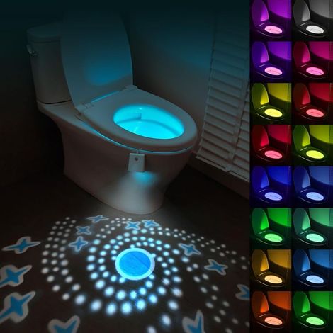 Lampe LED pour Toilette, 16 Couleurs Lumière des Toilettes À L'intérieur des Toilettes avec Détecteur de Mouvement, Étanche et Rechargeable, Lampe avec Projection pour Salle de Bain et Toilettes (1/5)