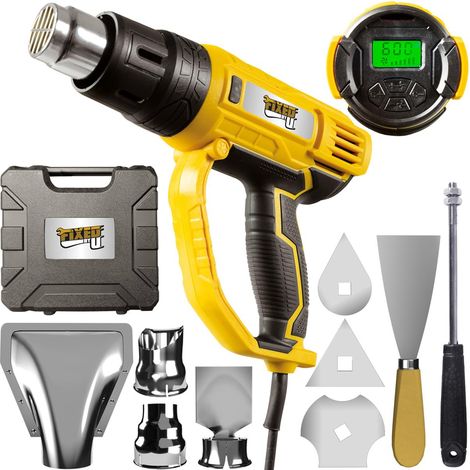 Pistolet électrique à air chaud FixedbyU avec affichage LCD, température & débit d'air réglables de 60 à 600° C, nombreux accessoires de buse & mallette (1/5)