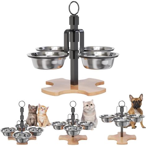 Gamelle surélevée pour chien et chat - Avec 4 gamelles en acier inoxydable - Support réglable en hauteur - Gamelle pour chat - Petits chiens