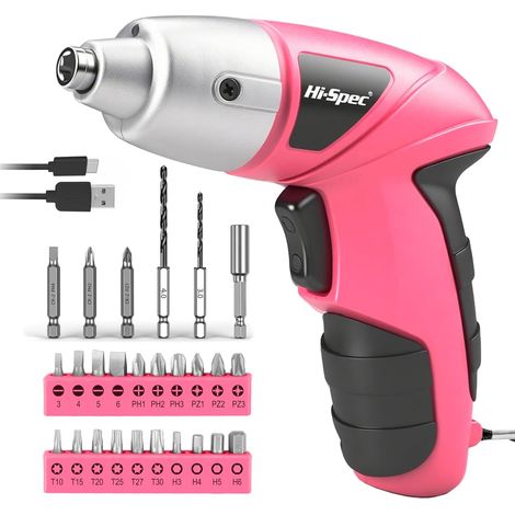 Perceuse Visseuse sans fil 3,6 V, Tournevis électrique 27 pièces, rose (1/5)