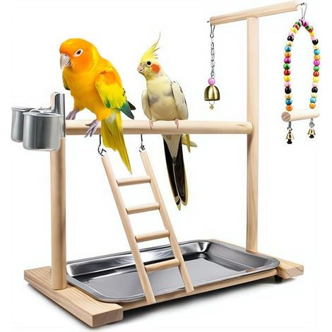 Parrot Playstand, Bird Play Stand with Feeder Seed Cups, Ladder Hanging Swing Chew Exercise Toys, for Conure Macaw Cockatiel Finch Small Animals (1/5)