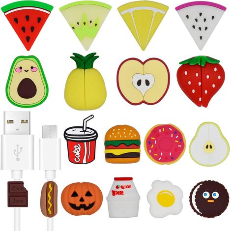 ZOLGINAH 18 Pcs Câble Cordon Protecteur Cute fruits de dessin animé et collations Cable Protector Prevents Cable Break Cable Protector Case for iPhone/iPad (1/5)