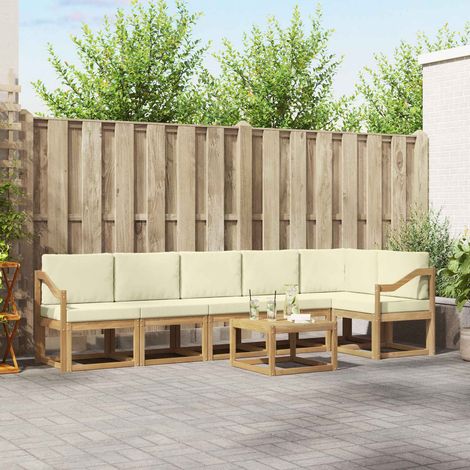 vidaXL Outdoor-Sofagarnitur mit Kissen 7 pcs Weiß und Creme Polyester (1/5)
