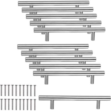 Minkurow – Lot de 10 poignées de meuble en acier inoxydable brossé – Entraxe 96 mm – Longueur 150 mm – Pour armoires et tiroirs (1/5)