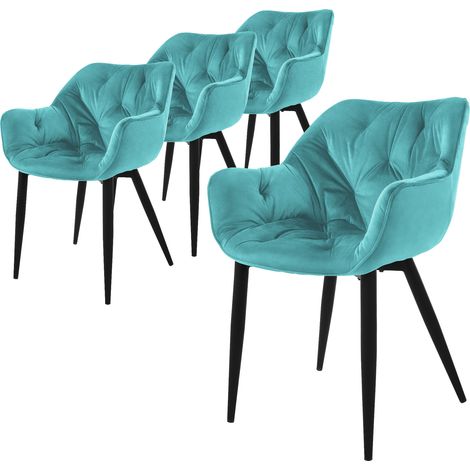 ML-Design Esszimmerstühle 4er Set, Petrol, Küchenstuhl mit dickem Samtstoff gepolsterter Sitz, Metallbeinen, Wohnzimmerstuhl mit Rücken- und Armlehnen, Gesteppter Polsterstuhl, Ergonomischer Sessel