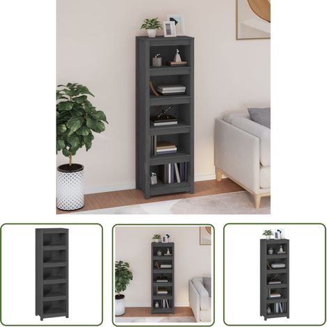 The Living Store Bibliothèque Gris 50x35x154 cm Bois de pin massif - Bibliothèque - Étagère - Meuble De Rangement - Armoire À Livres - Bibliothèque En Bois (1/5)