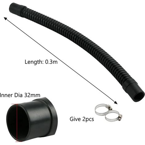 Tuyau annelé pour aquarium (32 mm x 0,3 m - 1 pièce) avec embouts en caoutchouc souple et sortie d'eau. (1/5)