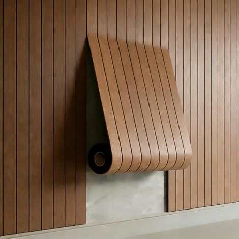 Panneaux en placage bois autocollants, 1,2 m² - 1 pièce 300 x 40 x 0.3 cm Panneaux muraux 3D aspect bois,Salon, bureau,couleur chêne (1/5)