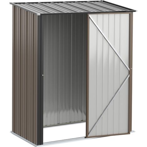 Abri de jardin métallique, 1,34 m², 161,5 x 94,5 x 196 cm, abri à outils avec toit pentu, porte verrouillable, résistant aux intempéries, marron