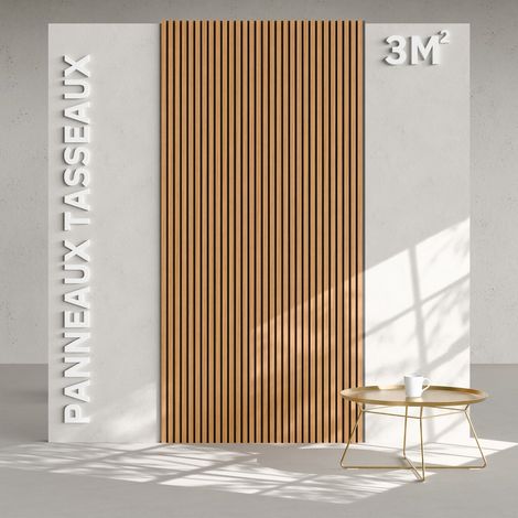 Lot de 2 Panneaux Tasseaux Bois - Teck Thaï Feutre Noir - 3 m², 2500 x 600 mm, Mon Marché Déco