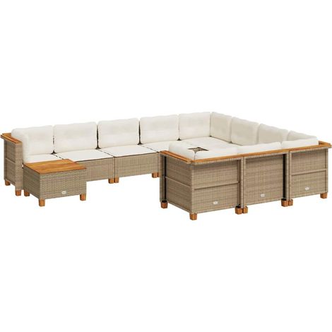 vidaXL Set Divani da Giardino 11 pz con Cuscini Beige in Polyrattan (1/5)