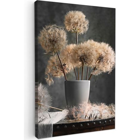 CUADRO EN LIENZO Semillas de flores - Diente de león - Jarrón - Naturaleza muerta - Ramo Pinturas 40x60 cm