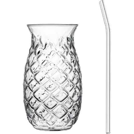 Tasse en verre transparente en forme d'ananas avec paille en relief 480 ml (1/5)