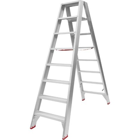 PROVOST - Escabeau double accès aluminium inox - 8 marches - Hauteur 3,6 m