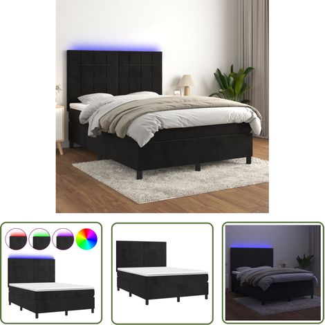 The Living Store Sommier à lattes de lit matelas et LED Noir 140x200 cm Velours - Lit Plateforme - Lit Capitonné - Lit Design - Lit Double - Sommier Tapissier (1/5)