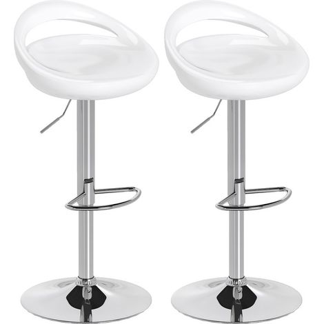 Ensemble de 2 tabourets de bar pivotants avec repose-pieds, hauteur réglable, base en acier, assise en ABS, blanc (1/5)