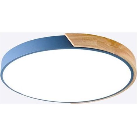 Kaelt - Plafonnier LED En Bois Moderne À Encastrer, 12 Pouces 2400LM 6500K, Luminaires De Lampe En Bois Rond Ultra Mince Pour Cuisine Salle De Bain Salon Chambre Couloir,Bleu,Tricolor light (1/5)