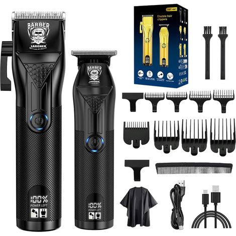 Tondeuse à cheveux pour homme – Tondeuse à cheveux sans fil rechargeable pour la coupe de cheveux, écran LCD, tondeuse électrique à lame en T pour homme (noir) (1/5)
