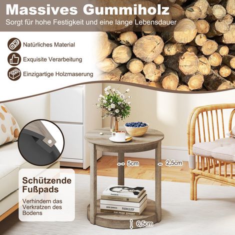 Optimiser l'Espace Salon Table Basse Ronde Grise Rustique Double Plateau avec Étagère (1/5)