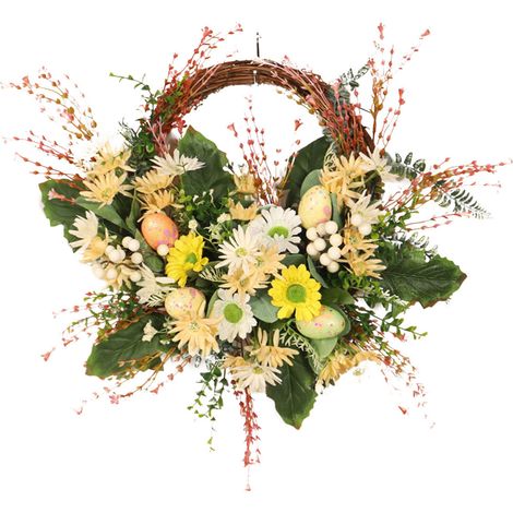 Künstlicher Halbkreis-Osterkranz mit gelben Gänseblümchen als Türdekoration (1/5)