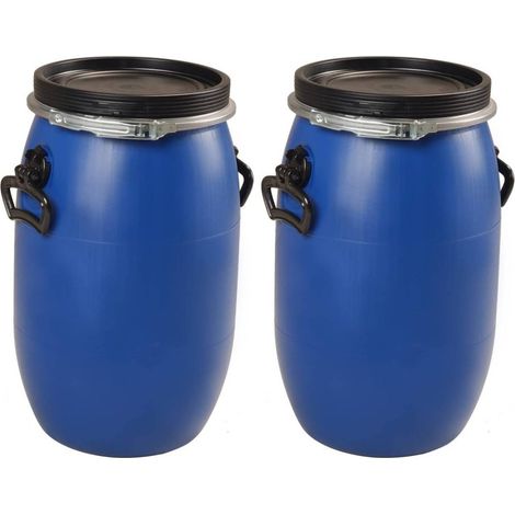 Lot de 2 fûts de 30L PEHD à ouverture totale pour produits chimiques et alimentaires