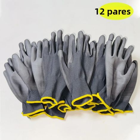Gants de sécurité rigides en polyuréthane enduit PU (gris, lot de 12 paires, taille S), unisexes (1/5)