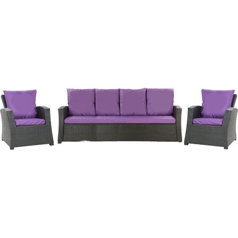 Set coussins pour salon de jardin résine tressée 5 personnes, coussins pour canapé 150x50x7cm, coussins pour fauteuil de jardin 2x50x56cm Violet (1/5)