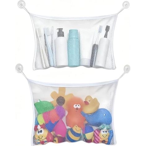 Filet Rangement Bain 37x37cm Blanc Organisateur Suspendu Ventouses (1/4)