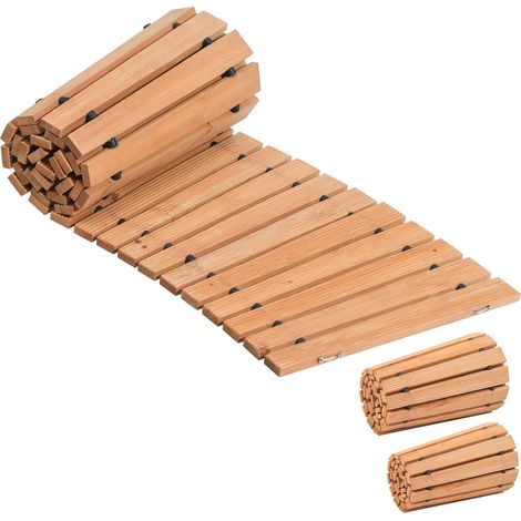 Mophorn Gartenweg aus Holz – 2,13 m x 43,24 cm, rutschfester,gebogener Gehweg.Ausrollbarer Außenweg aus Zedernholz mit Drahtseilverbindung,ideal als dekorativer Rasenpflasterstein für Gartenpromenaden (1/5)