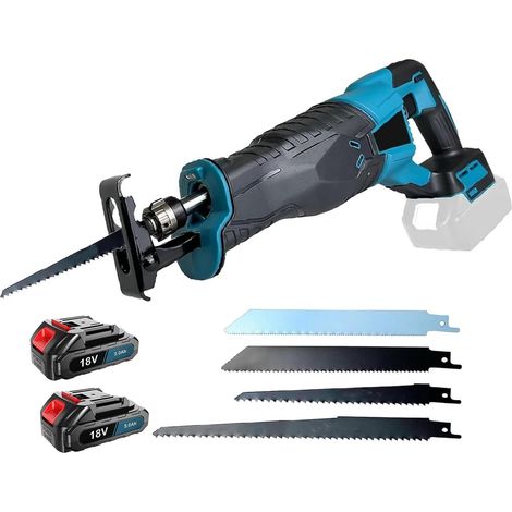 Akku-Säbelsäge für Makita 18 V mit 2 x 3,0-Ah-Akkus, 3500 U/min, variable Geschwindigkeit und 4 Sägeblättern (1/5)