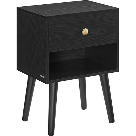 Comodini/tavolini con cassetto e vano aperto gambe in legno 28 x 39 x 55 cm tavolini per soggiorno camera da letto divano nero 120007700