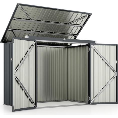 COSTWAY Casetta per Spazzatura Esterna, Capanni da Giardino Bloccabile con Doppie Aperture, 2 Porte e Struttura in Metallo Zincato, Organizzatore di Stoccaggio per Patio e Cortile (1/5)