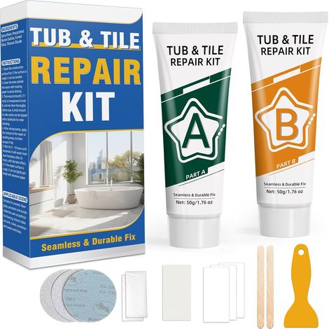 Kit Reparation Carrelage, Réparation Carrelages en fibre de verre pour la réparations des éclats, fissures, rayures et trous sur le carrelag, la porcelaine, la céramique et l'émail de baignoire (1/5)