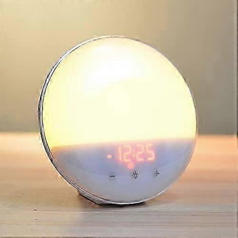 Réveil lumineux avec simulation de lever et coucher du soleil, 20 niveaux de luminosité, 9 sons naturels, radio FM, batterie externe, veilleuse (1/4)