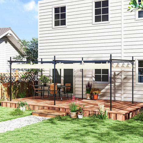 Pérgola con Techo Retráctil 6x3 m Cenador con Tela de Poliéster Anti-UV Resistente al Agua Crema (1/5)