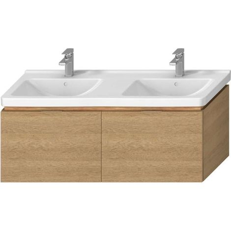 Jika Cubito - Mobiletto per lavabo a 2 vasche, 128x48 cm, rovere H40J4274015191