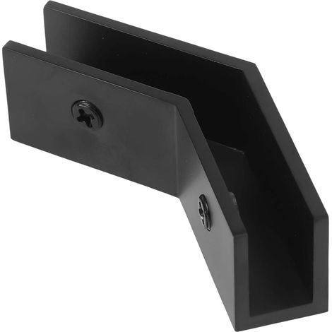 Support mural en laiton massif pour porte de douche en verre, angle de 135 degrés, pour panneaux de 8 à 12 mm d'épaisseur, finition polie dépolie, couleur chrome (noir). (1/5)