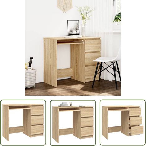 The Living Store Schreibtisch Sonoma-Eiche 90x45x76 cm Holzwerkstoff - Schreibtisch - Holzwerkstoff Schreibtisch - Sonoma Eichen Schreibtisch - Kleiner Schreibtisch - Schreibtisch Mit Schubladen (1/5)