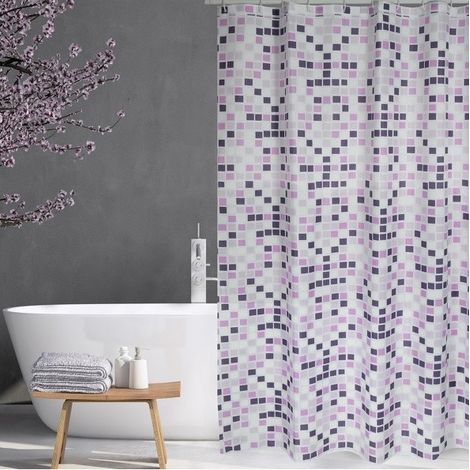MOSAIKO Cortina de Ducha de Poliéster 180x200cm CALIDAD PREMIUM Morada - Anillas incluidas MSV