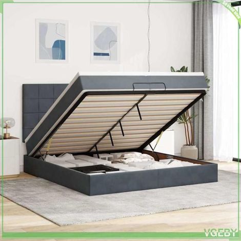 Cadre de lit ottoman avec matelas - 3314343 - 200x200 cm - Velours gris foncé - Rangement hydraulique (1/5)