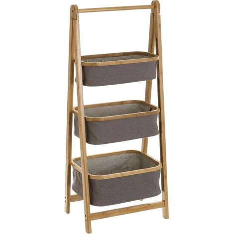 Scaffale Mobile Organizzatore Salvaspazio Bambù Tessuto Bagno 3 Cesti