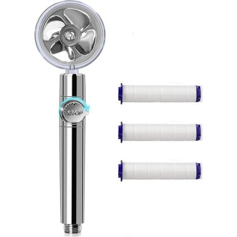 Handheld turbocharged water filter shower head (silver + 3 filter cartridges) (1/5)