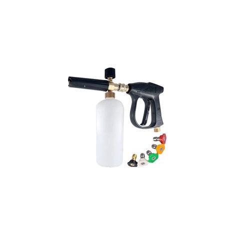 Pistolet à haute pression cannon à mousse 1L - Distributeur savon réglable + 5 buses - Pour lavage voiture - Économique et efficace - Propriétaires de véhicules (1/4)
