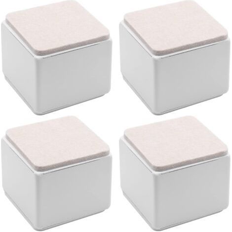 Juego de 4 elevadores adhesivos para cama, cuadrados y resistentes, de acero al carbono, para mesa y sofá, añaden 5 cm de altura con almohadilla de fieltro, color blanco (1/4)