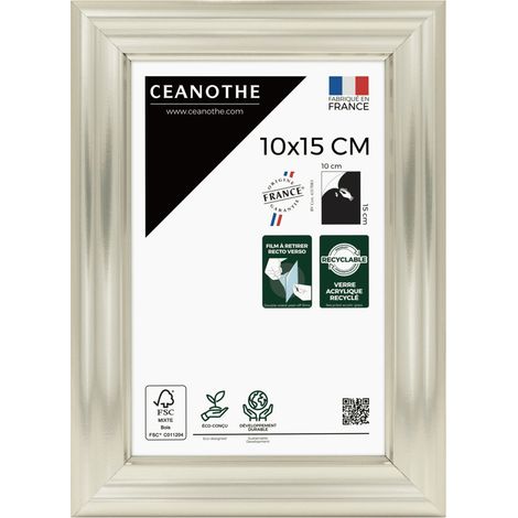 Cadre Photo Blanc doré 10x15 cm et 15x10 cm – Cadre pour Photo 10x15 cm - Convient au A6 et Carte Postale  – Fabriqué en France – Cadre Photo Julia Blanc doré 10x15 cm en résine recyclée - Verre acryl
