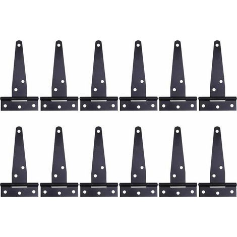 12 Pcs 4 Pounces Charnières en T laquées Noires. Charnière en T Robuste. Charnières de Portes en Bois. Métalliques Fer Antirouille Charnières de Porte avec Vis pour Portes de Grange. 100 mm (1/4)