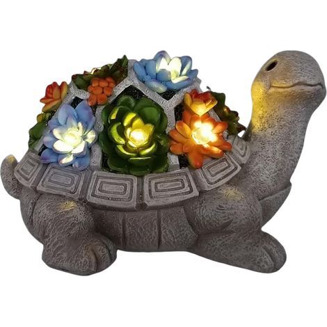 Gartenschildkröten-Statue aus Kunstharz mit Sukkulenten und 7 solarbetriebenen LED-Leuchten – Geschenkidee für Frauen, Männer und Mütter, hübsche Dekoration für Zuhause, Balkon und Terrasse, mehrfarbi (1/2)