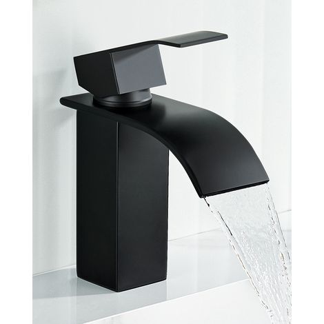Anycee Max Rubinetto per lavabo a cascata nero, rubinetto per bagno con acqua calda e fredda, rubinetto per lavabo in acciaio inossidabile 304 di alta qualità, altezza: 152 mm