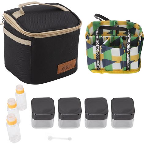 Boîte à Épices 7 Compartiments Portable pour BBQ Pique-nique avec Sac de Rangement Noir (1/5)