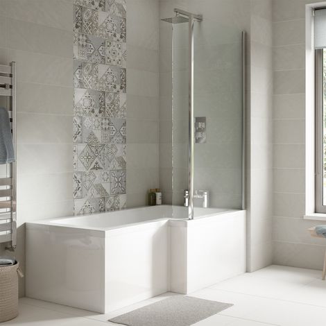 Nuie Square L-Shaped Shower Bath with Front Panel and Screen 1700mm x 700mm/850mm - Right Handed (1/9)